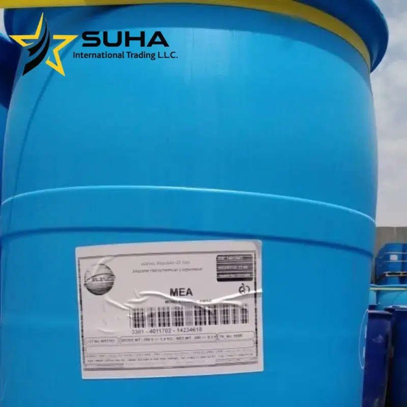 Monoethanolamine Supplier – 99% pure MEA in industrial plastic drum with COA certificate.