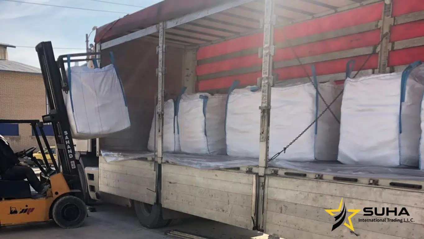 Caustic soda supplier Angola – 25 kg bags of NaOH flakes on pallets ready for shipment to Luanda