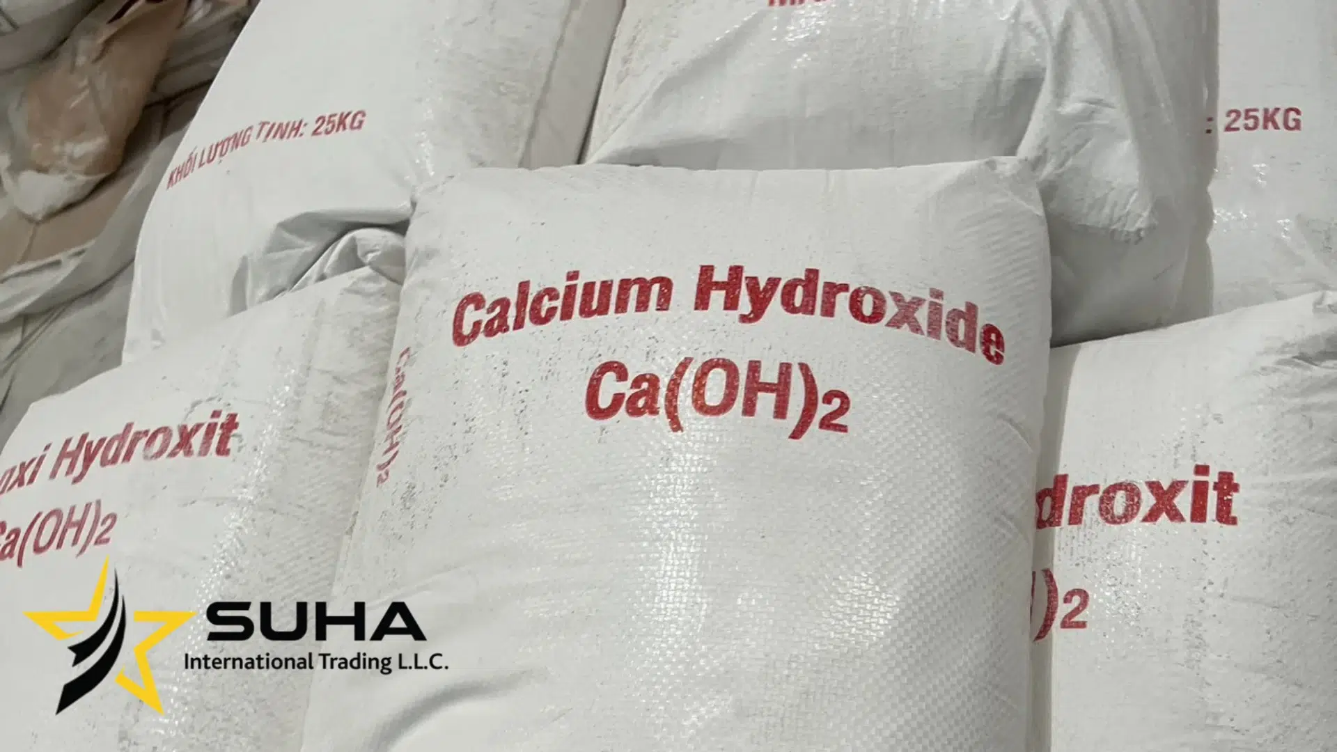 Bulk calcium hydroxide Ca(OH)2 in 25 kg woven PP bags packed for export by SUHA International from Turkey and UAE